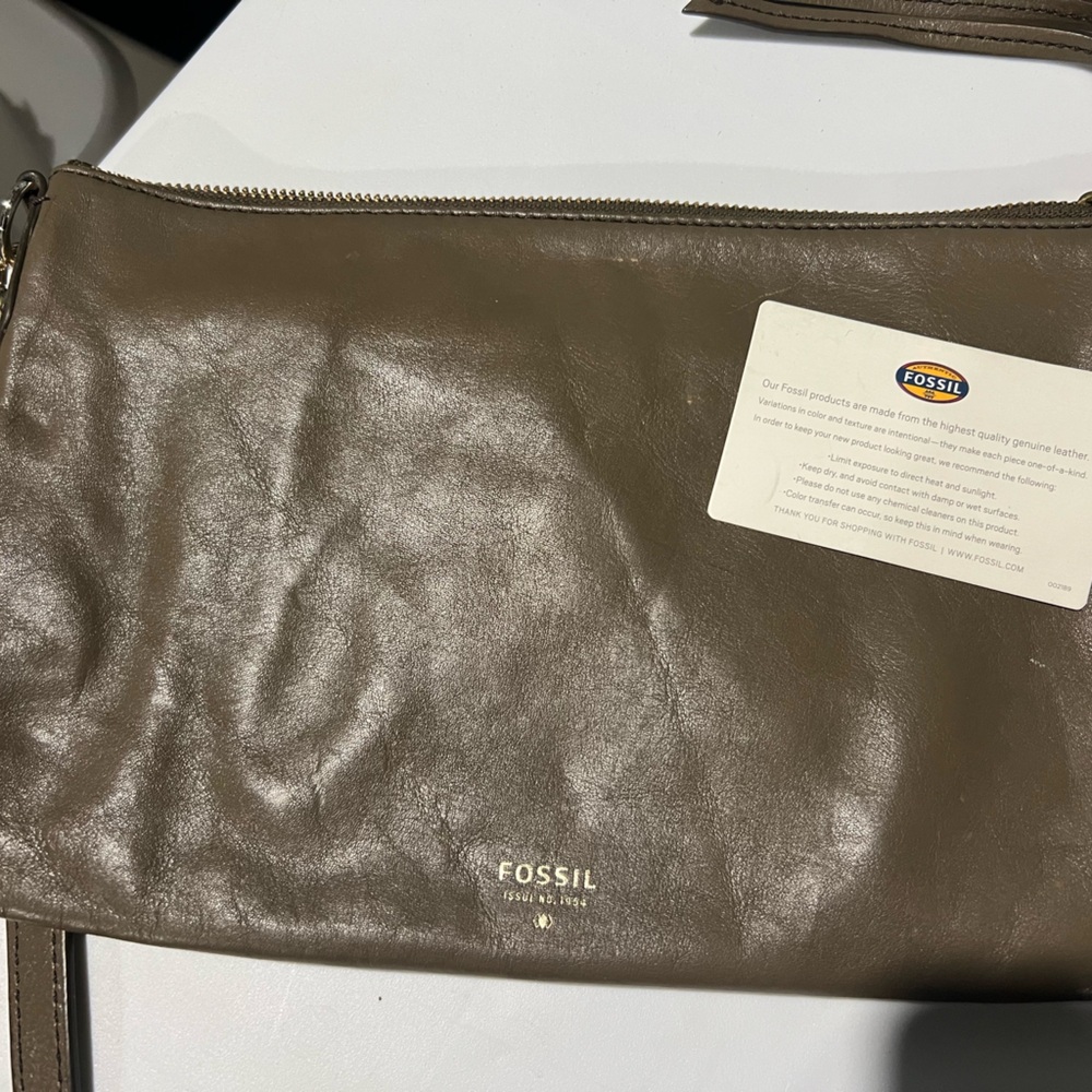 Fossil Leather Wristlet in Warm Taupe